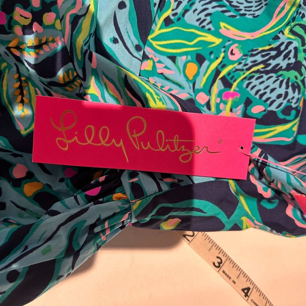 New LILLY PULITZER Juney Puff Sleeve Faux Wrap Dress Low Tide Navy Catty 6 - Picture 4 of 6
